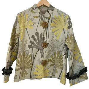Caroline Rose Womens Yellow Flower Print Jacket